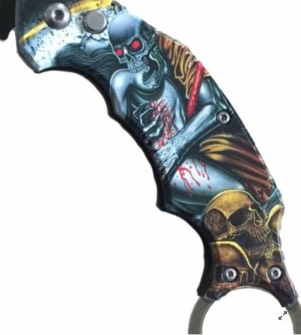 Couteau Pliant Karambit Skull gris et orange Lame de 7 cm