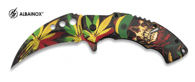 Couteau Pliant skull canabis 3D  Lame de 9.00 cm