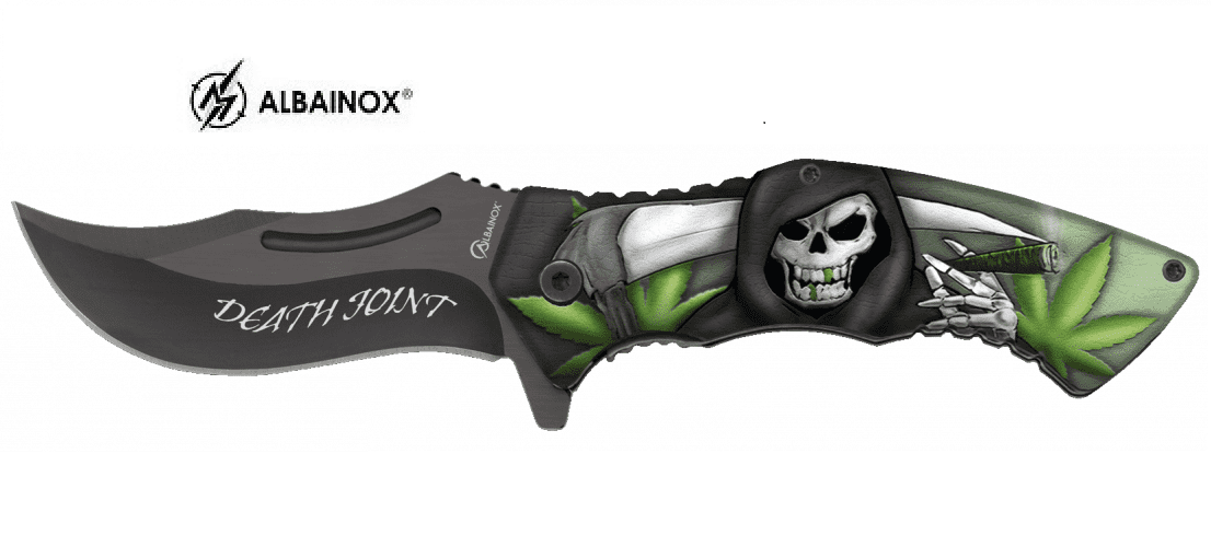 Couteau pliant Skulls et Canabis lame de 8.5 cm
