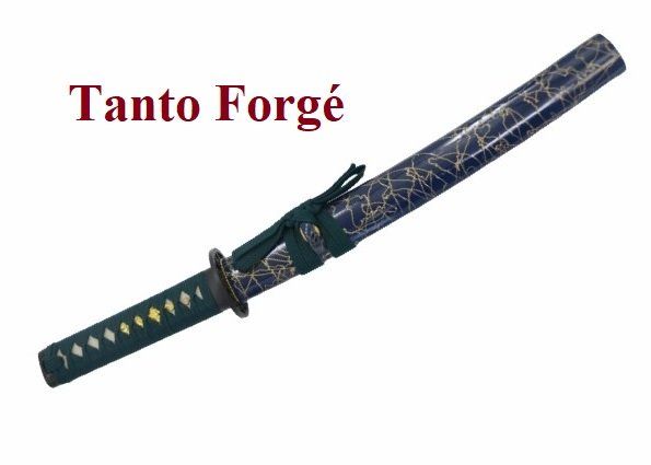 TANTO  Forgé Lame trempée bleu marbré et vert
