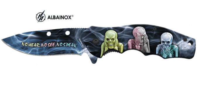 Couteau pliant Skulls Entend vois et dit rien  lame de 8.5 cm