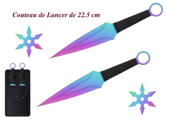 Set de 2 couteaux de lancer anodisé de 22.5 cm + 2 shuriken