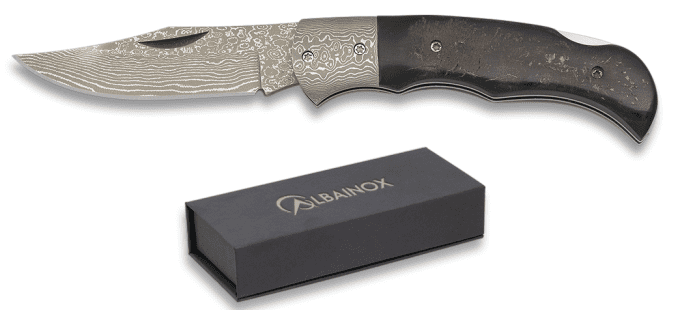Couteau plian DAMASCUS  manche corne de boeuf  lame de 7.70 cm