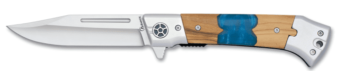 Couteau  pliant manche courbé Bois et acrylique  lame de 9.50 cm
