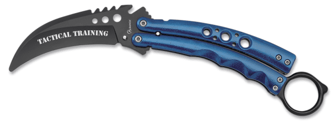 Couteaux papillon Karambit tactical d’entrainement bleu