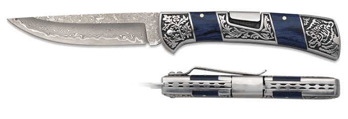 Couteau plian DAMASCUS  manche stamina et acier  lame de 10.00 cm
