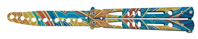 Couteau papillon 3D D’entrainement motifs hippie  lame de 9.30 cm