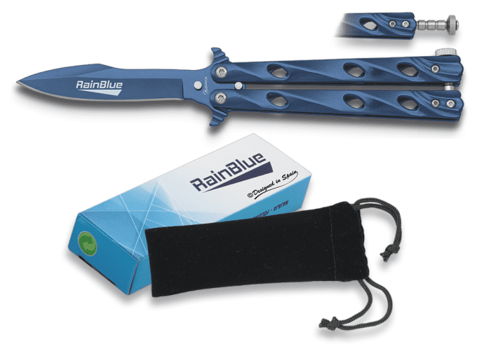 Couteau PAPILLON  « RAINBLUE » couleur bleu lame de 9 cm