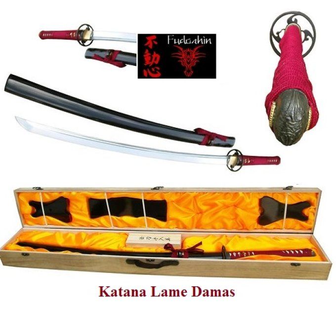 Katana Lame DAMAS  Bois rouge et noir