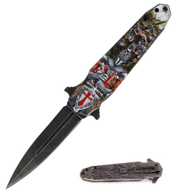 Couteau  pliant Templier en relief  lame de 9 cm