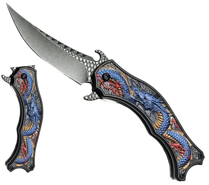 Couteau  pliant Dragon Chinois en relief  lame de 8 cm