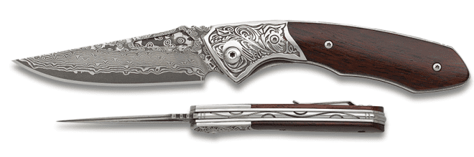 Couteau pliant DAMASCUS  manche bois virole acier  lame de 8.50 cm