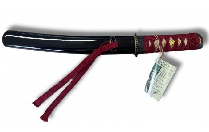 TANTO   Fudoshin noir et rouge  /  Lame DAMAS