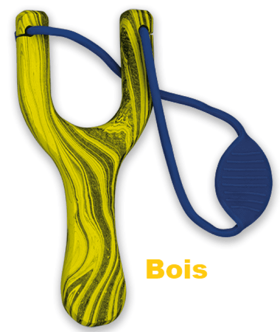 Lance pierre bois jaune  caoutchouc  bleu