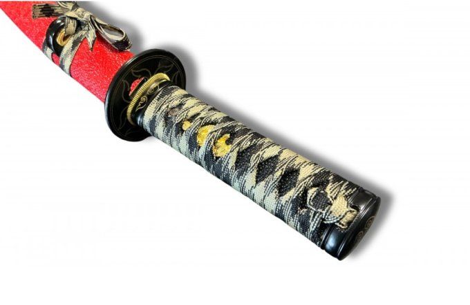 TANTO   Fudoshin rouge  Lame fleur de cerisier