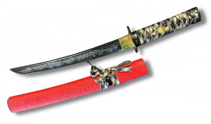 TANTO   Fudoshin rouge  Lame fleur de cerisier