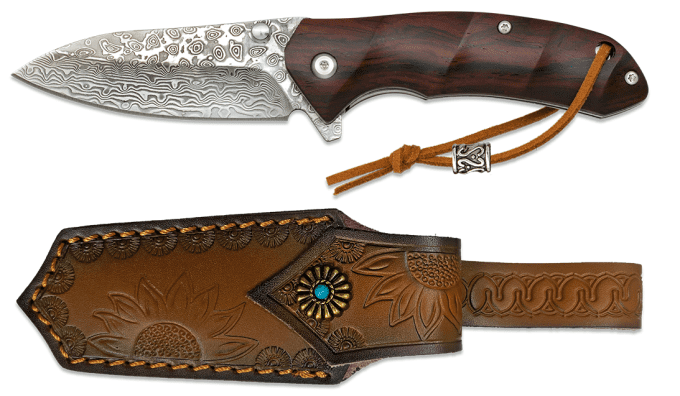 Couteau pliant DAMASCUS  manche bois  lame de 7.40 cm
