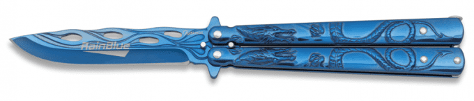 Couteau PAPILLON  « RAINBLUE » décor dragon lame de 10 cm