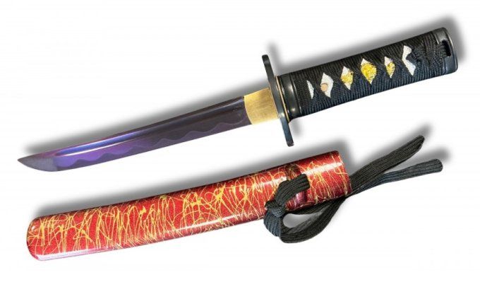 TANTO forge  Fudoshin rouge et or  Lame violette