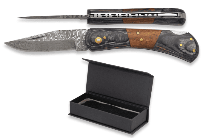 Couteau pliant DAMASCUS  manche stamina 2 couleurs  lame de 8.00 cm