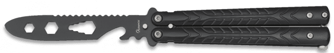 Couteau papillon D’entrainement et decapsuleur noir  lame de  9.60 cm