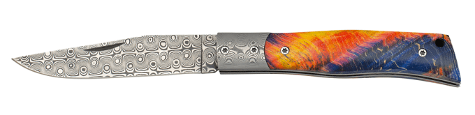 Couteau pliant DAMASCUS  manche bois et nacre  lame de 7.70 cm