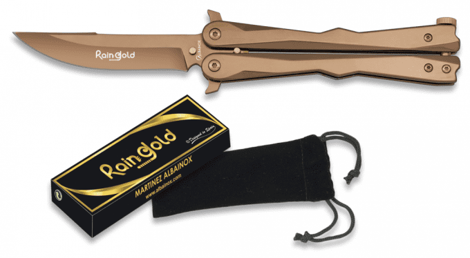 Couteau PAPILLON  « RAINGOLD »  couleur OR manche lisse