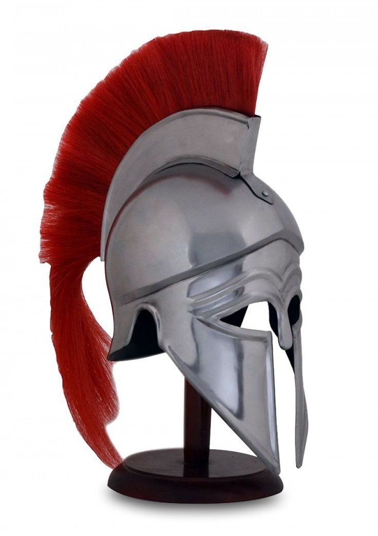 Casque  CORINTHIEN gris avec crin de cheval  rouge