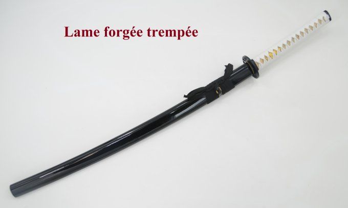 KATANA laqué noir et blanc  Lame Trempé