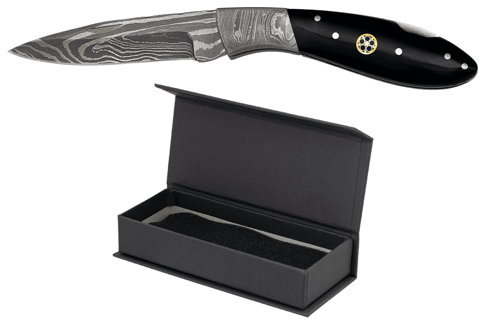 Couteau pliant DAMASCUS  manche corne noir  lame de 8.00 cm