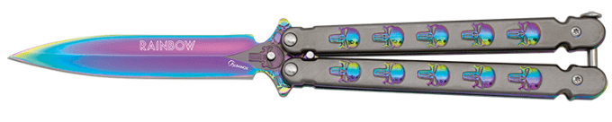 Couteau PAPILLON lame de 10.40 « RAINBOW  punisher » couleur Arc en Ciel