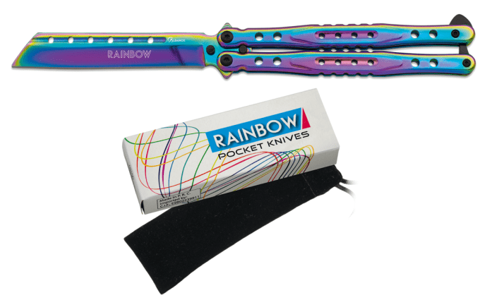 Couteau PAPILLON lame tanto de 11.00 « RAINBOW  » couleur Arc en Ciel