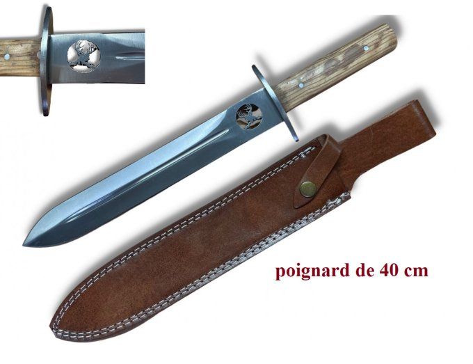 Poignard de chasse ajouré Cerf avec Etui tout Cuir