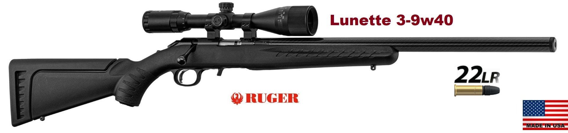 Carabine à verrou Ruger américan rimfire + Lunette 3-9x40 - Cal : 22Lr