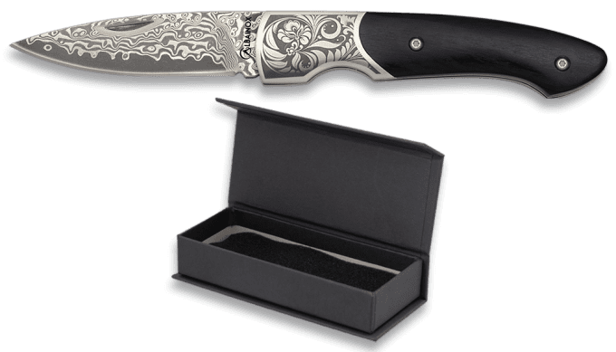 Couteau pliant DAMASCUS  manche bois noir  lame de 7.20 cm