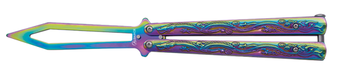 Couteau papillon D’entrainement raimbow  lame percé de  10.80 cm