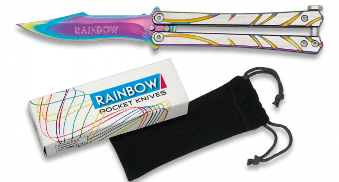 Couteau PAPILLON lame de 8  « RAINBOW  » couleur Arc en Ciel