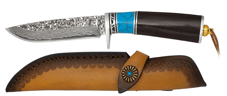 Couteau  DAMASCUS  manche bois et résine  lame de 12 cm