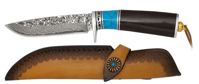 Couteau  DAMASCUS  manche bois et résine  lame de 12 cm