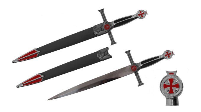 Dague Templière noir de 54 cm  avec fourreau