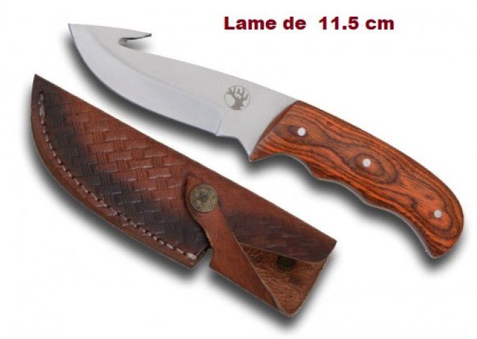 Couteau de chasse  décor Cerf avec Etui Cuir cousus lame de 11.5