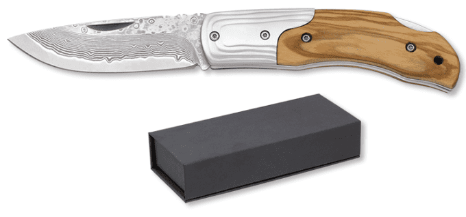 Couteau  DAMASCUS  manche bois d’Olivier  lame de 7.70 cm