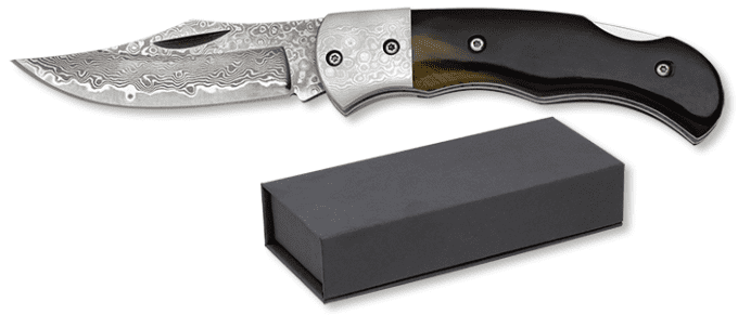 CoCouteau  DAMASCUS  manche corne de taureauteau  DAMASCUS  manche corne de taureau  lame de 7.70 cm