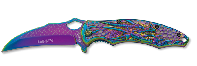 Couteau  tête de Dragon  lame de  9.20  « RAINBOW  » couleur Arc en Ciel
