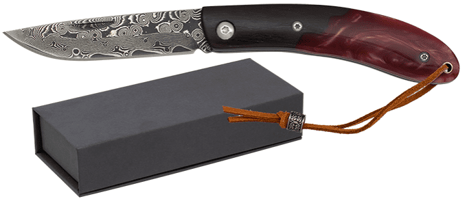 Couteau  DAMASCUS  manche ében-résine  lame de 7.30 cm