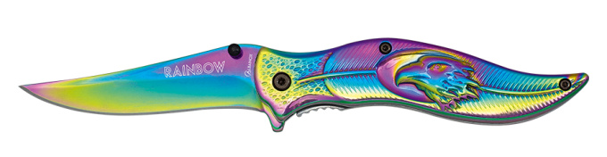 Couteau  tête d’aigle  lame de  9.20  « RAINBOW  » couleur Arc en Ciel 