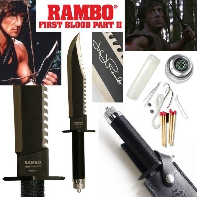 COUTEAU de Survie Rambow II avec étui Cuir