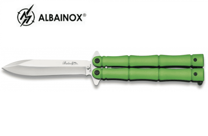 Couteau papillon manche Alu vert  lame de 10 cm