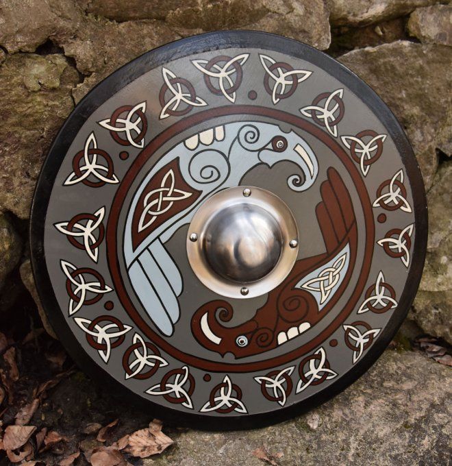 Bouclier vikink avec motif corbeau et triquetras 61 cm