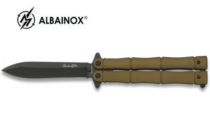 Couteau papillon manche Alu Sable  lame de 10 cm